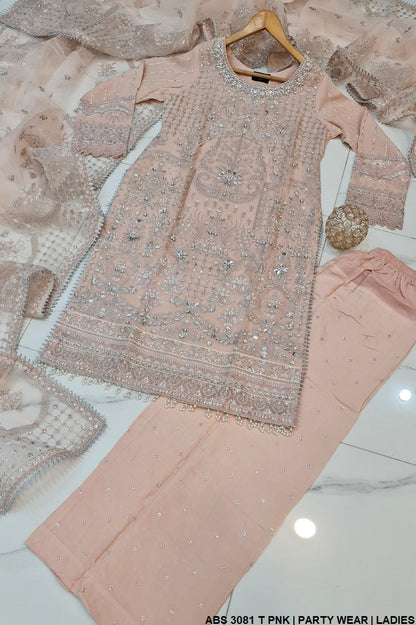 ABS 3081 Pakistani women's chiffon plazo outfit back view