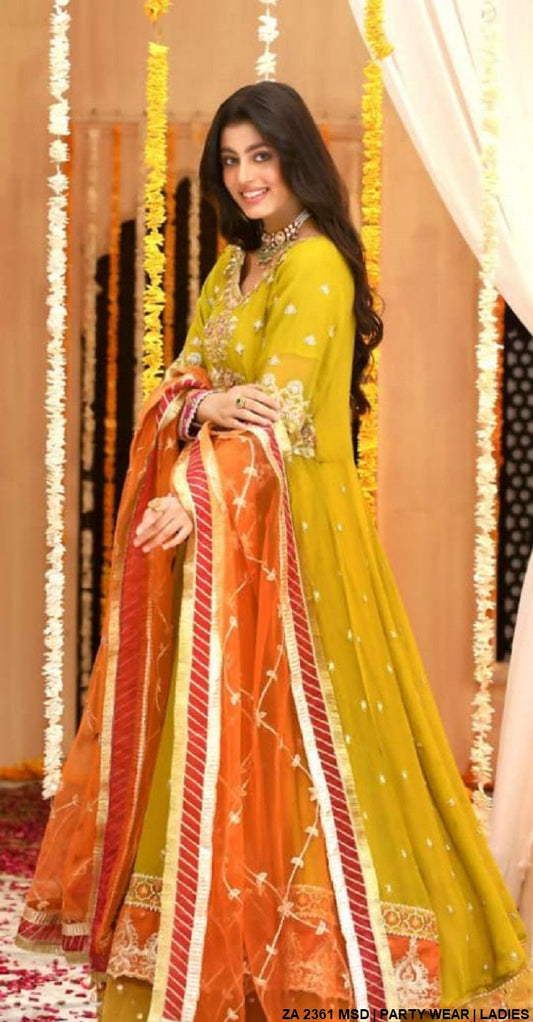 ZA 2361 chiffon Pakistani women's long maxi formal outfit side view