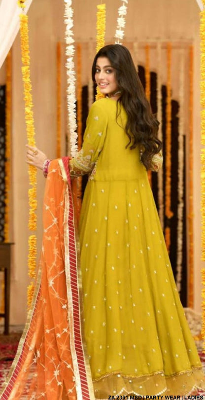 ZA 2361 Pakistani women's chiffon long maxi with net dupatta back view