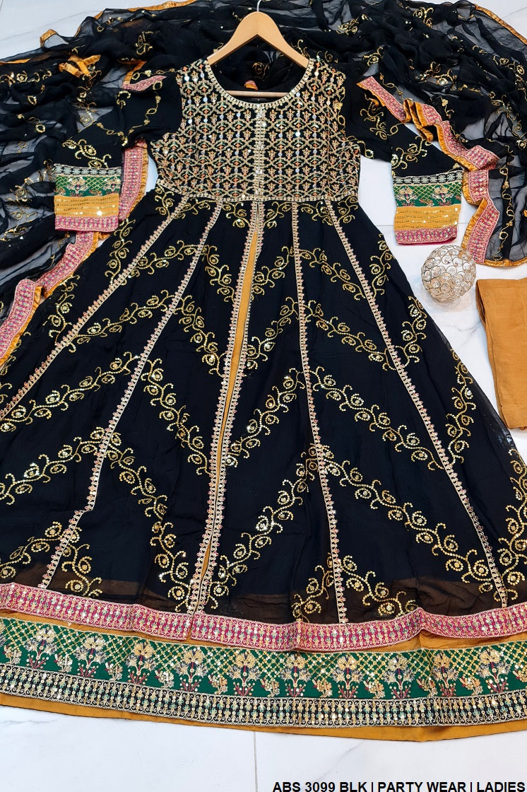 Chiffon open frock ABS 3099 - Pakistani women's luxury formal wear with grip trouser and chiffon dupatta front view