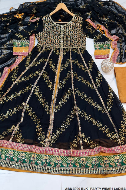 Chiffon open frock ABS 3099 - Pakistani women's luxury formal wear with grip trouser and chiffon dupatta front view