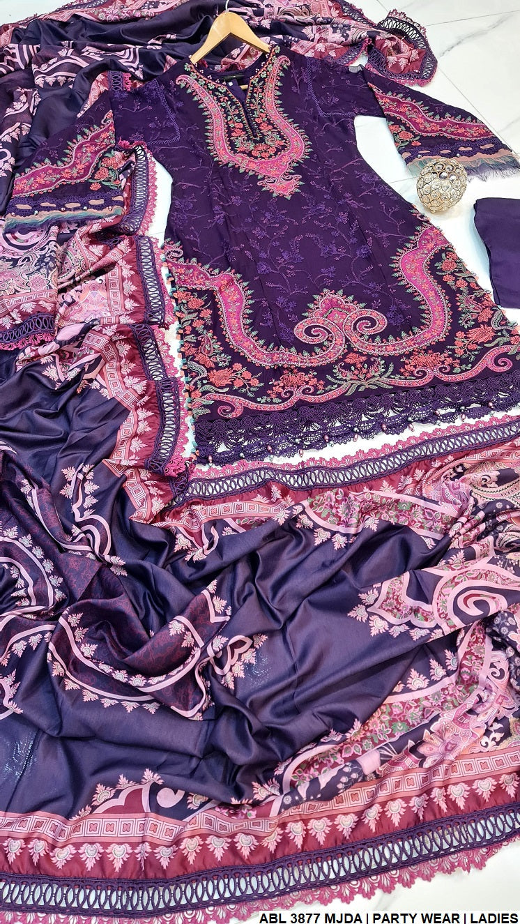 ABL 3877 Pakistani women's chiffon A-Line dress back view