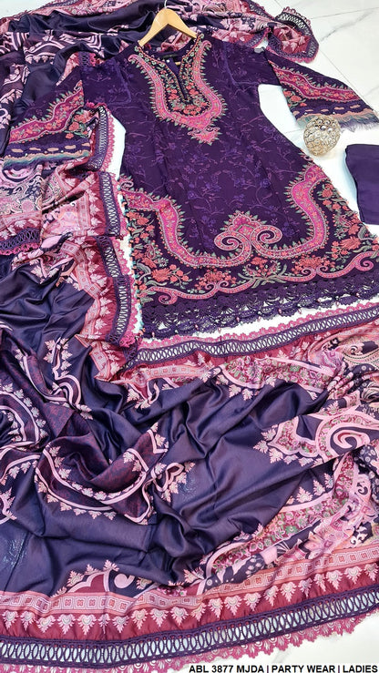 ABL 3877 Pakistani women's chiffon A-Line dress back view