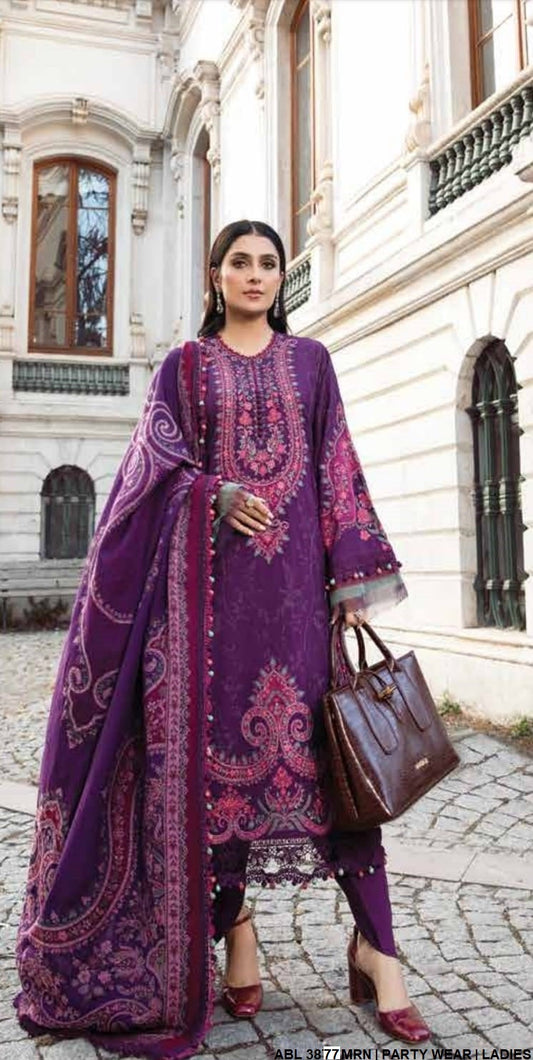 Chiffon A-Line shirt ABL 3877 - Pakistani women's elegant outfit with viscose trouser front view