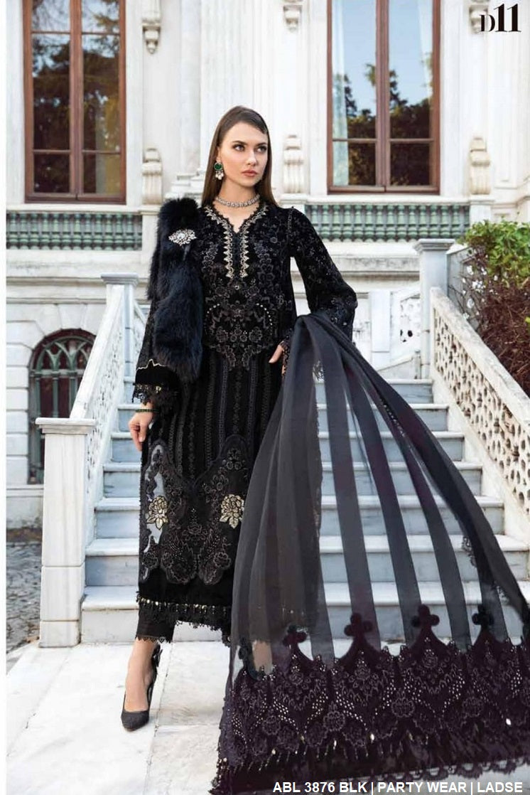 Masuri net A-Line shirt ABL 3876 - Pakistani women's elegant party wear with organza dupatta front view