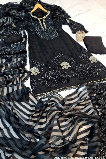 ABL 3876 masuri net Pakistani women's A-Line outfit with viscose trouser side view