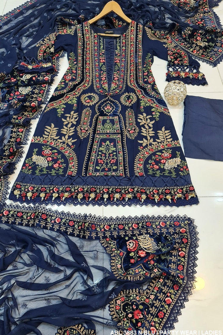 ABL 3883 Pakistani women's chiffon A-Line dress back view