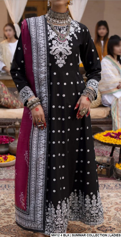 Cotton straight shirt MH12 4 - Pakistani women's casual outfit with digital print dupatta front view