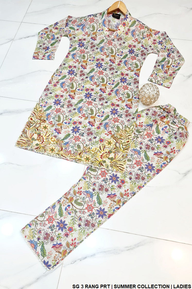 SG 3 RANG Pakistani women's lawn casual straight shirt back view