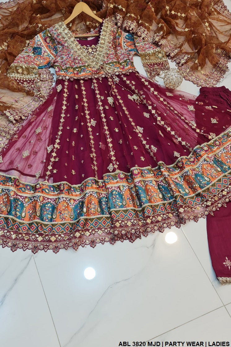 ABL 3820 Pakistani women's net frock full view