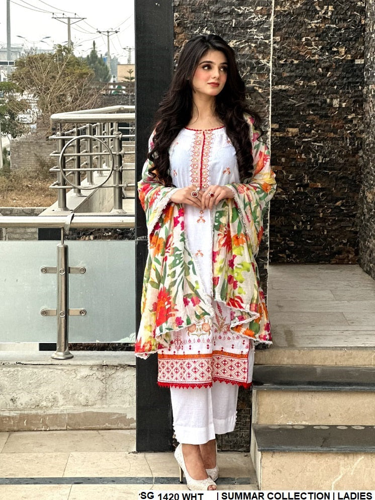 Lawn straight shirt SG 1420 - Pakistani women's summer outfit with digital printed lawn dupatta front view