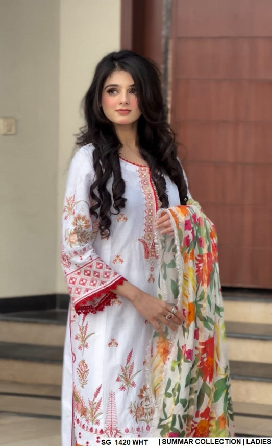SG 1420 Lawn Pakistani women's straight shirt summer suit side view