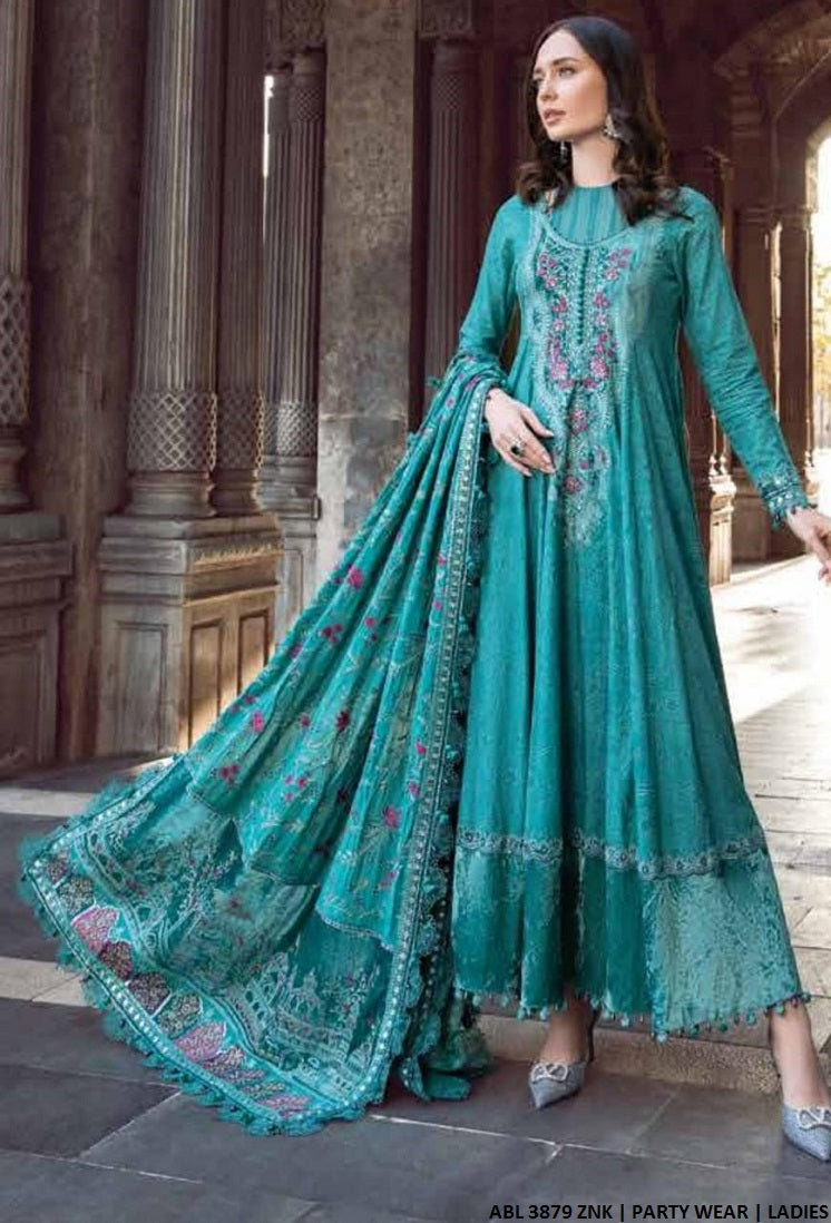 Digital viscose long maxi ABL 3879 - Pakistani women's elegant formal wear with embroidered dupatta front view