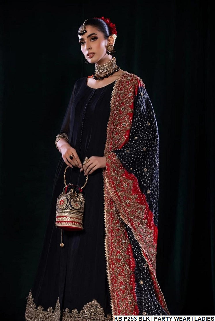 KB P253 crinkle chiffon Pakistani women's embroidered sharara back view