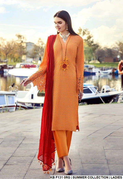 Cotton straight shirt KB F131 - Pakistani women's casual outfit with net dupatta front view