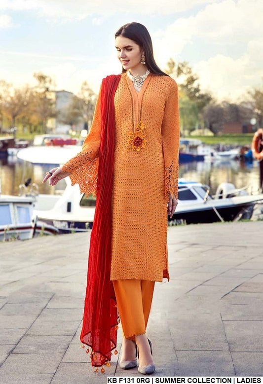 Cotton straight shirt KB F131 - Pakistani women's casual outfit with net dupatta front view