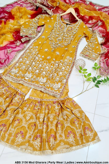 ABS 3156 Pakistani women's organza shirt gharara back view