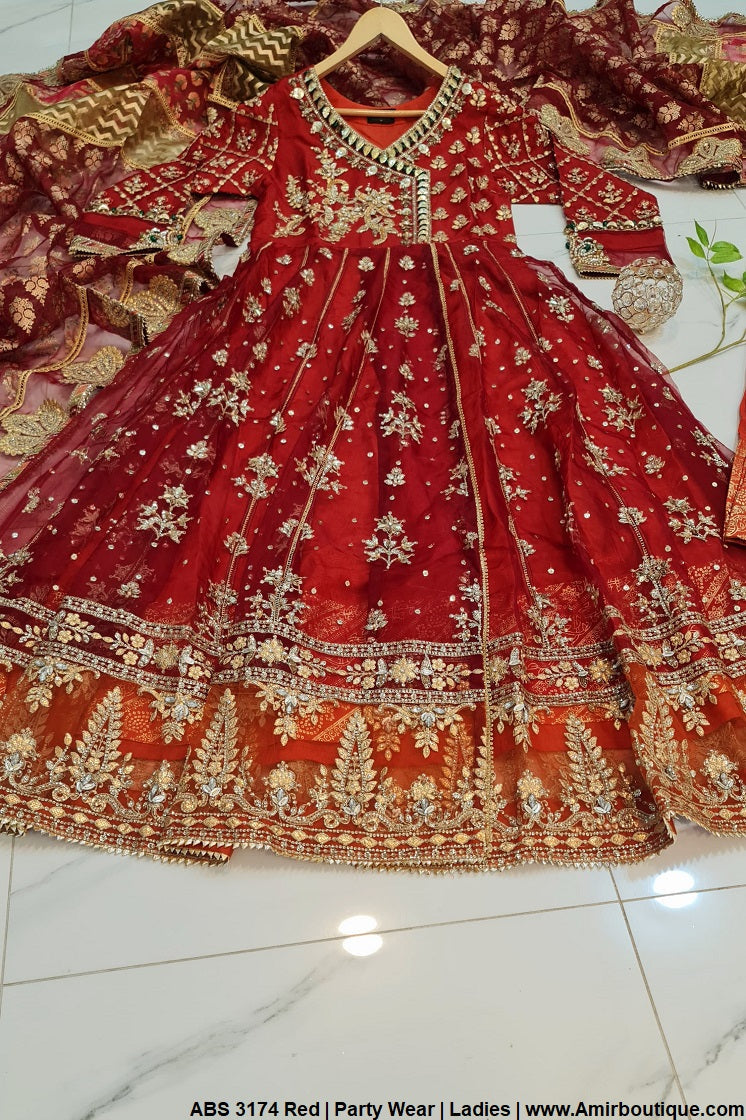 ABS 3174 Pakistani women's organza angrakha formal outfit full view