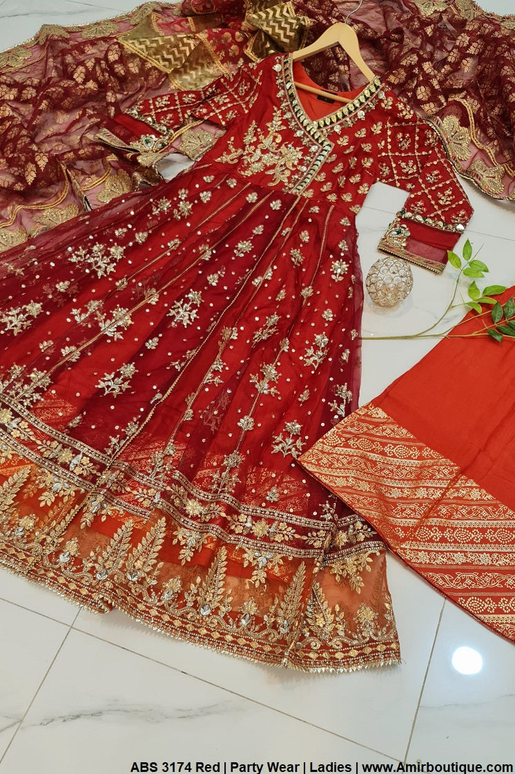 ABS 3174 Pakistani women's organza angrakha frock back view