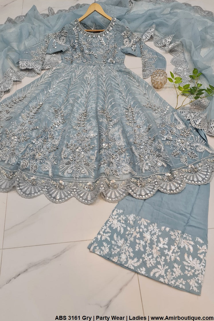 ABS 3161 organza Pakistani women's frock with plazo side view