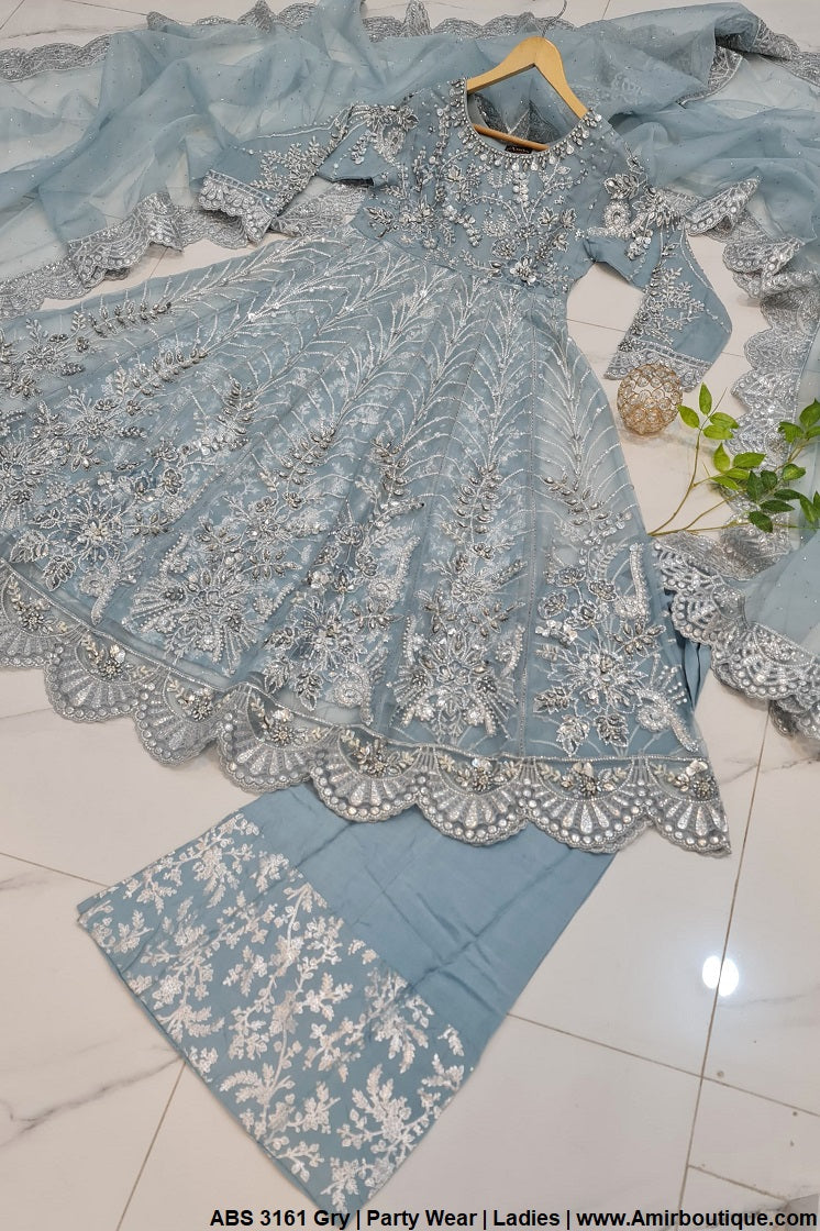 ABS 3161 Pakistani women's organza frock plazo detail view