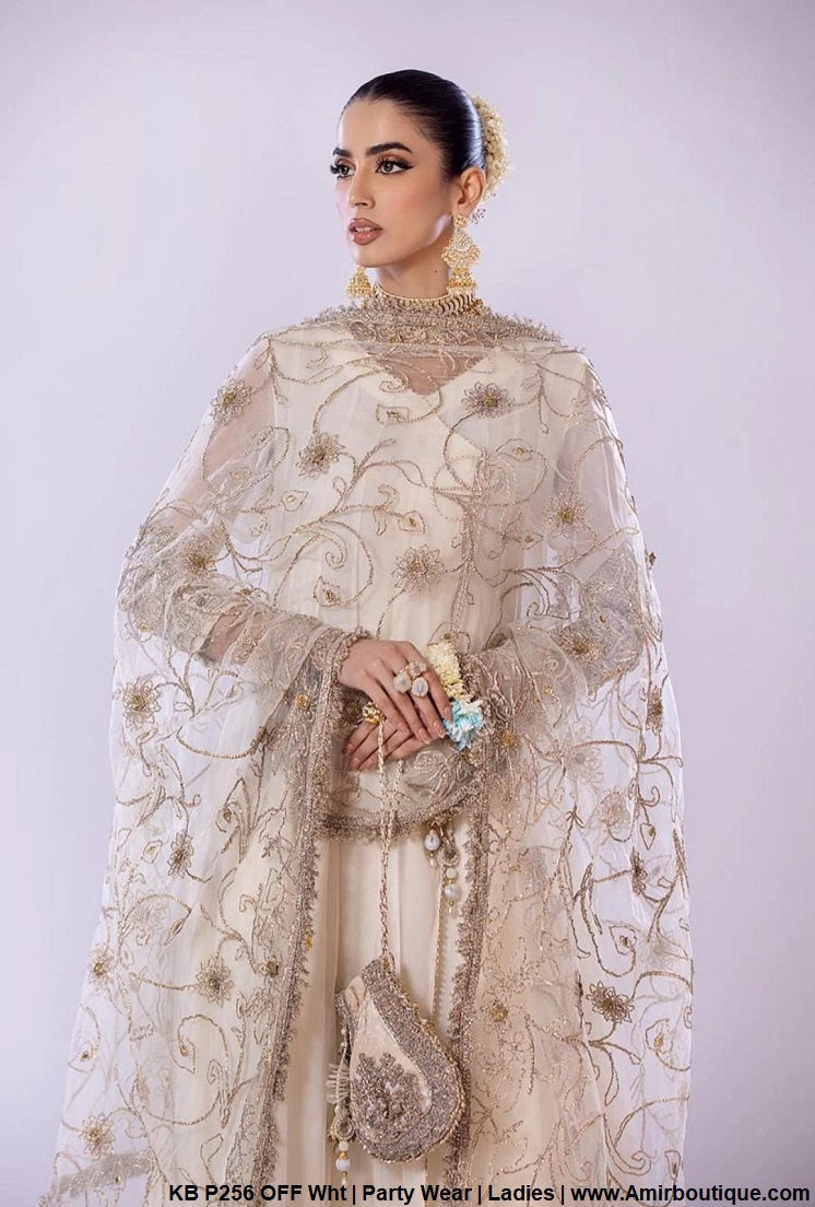 KB P256 Pakistani women's crinkle chiffon embroidered outfit back view