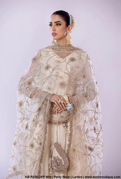 KB P256 Pakistani women's crinkle chiffon embroidered outfit back view
