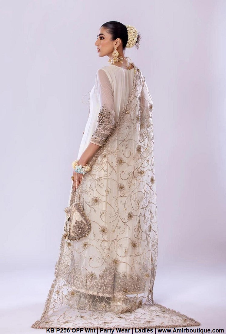 KB P256 Pakistani women's chiffon bridal sharara with net dupatta detail view
