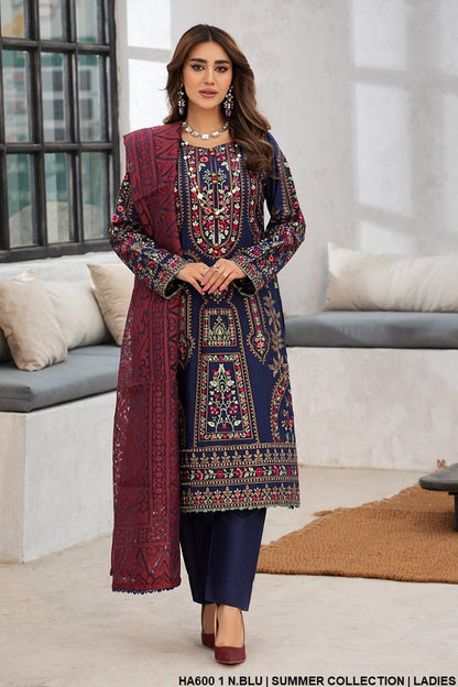 Cotton A-Line shirt HC600 1 - Pakistani women's casual outfit with organza dupatta front view
