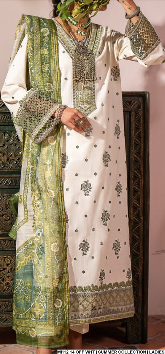 Cotton straight shirt MH12 14 - Pakistani women's casual outfit with digital print dupatta front view