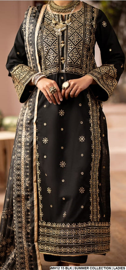 Cotton straight shirt MH12 15 - Pakistani women's casual outfit with digital print dupatta front view