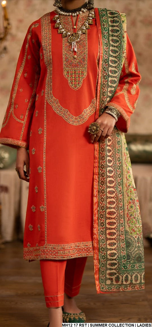 Cotton straight shirt MH12 17 - Pakistani women's casual outfit with digital print dupatta front view