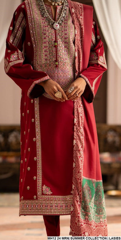 Cotton straight shirt MH12 24 - Pakistani women's casual outfit with digital print dupatta front view