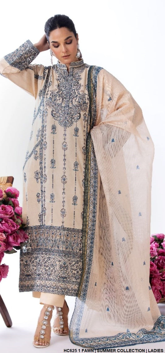 Cotton straight shirt HC625 1 - Pakistani women's casual outfit with masuri net dupatta front view