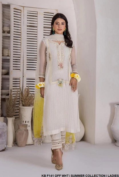 KB F141 khaadi cotton Pakistani women's organza patch embroidered outfit back view