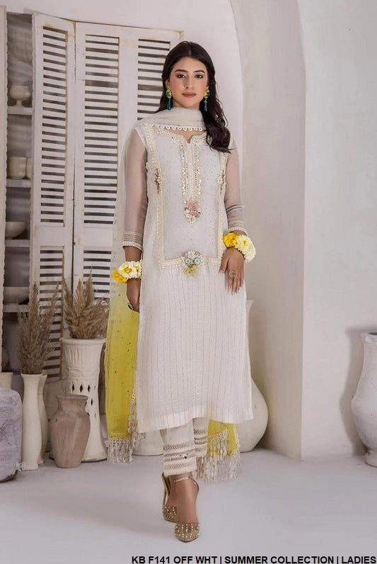 KB F141 khaadi cotton Pakistani women's organza patch embroidered outfit back view