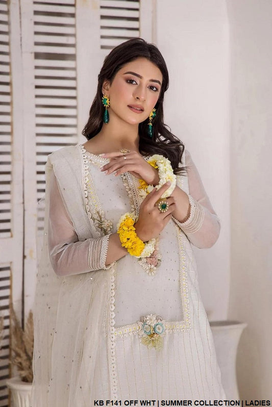 Khaadi cotton hand embroidered shirt KB F141 - Pakistani women's casual party wear with net dupatta front view