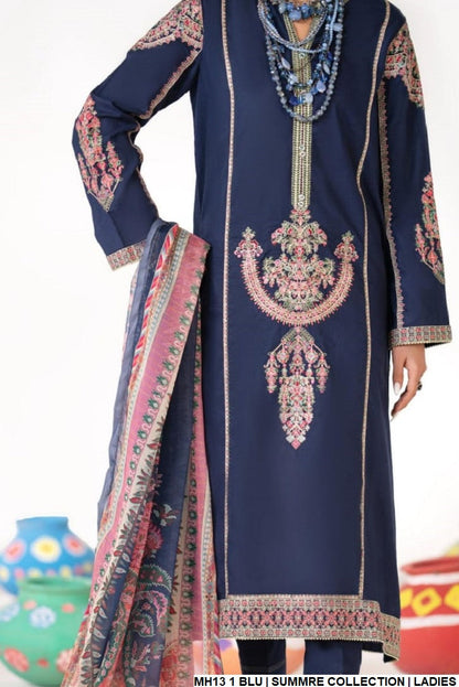 Cotton straight shirt MH13 1 - Pakistani women's casual outfit with digital print dupatta front view