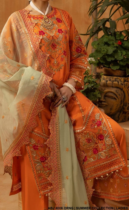 Cotton straight shirt ABJ 4006 - Pakistani women's casual outfit with masuri net dupatta front view