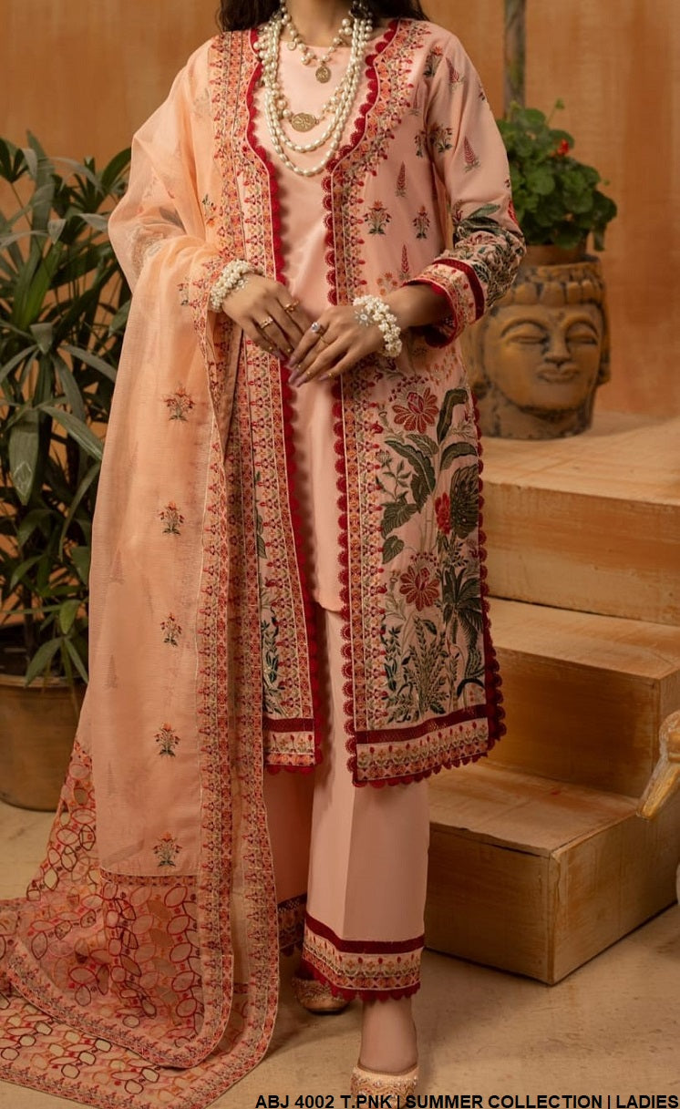 Cotton open gaun style shirt ABJ 4002 - Pakistani women's casual elegant outfit with masuri net dupatta front view