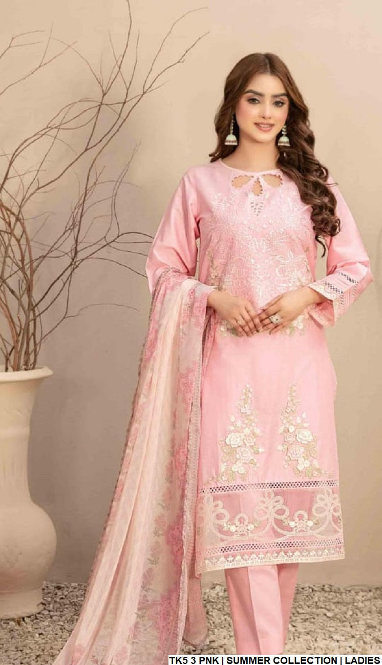 Cotton straight shirt TK5 3 - Pakistani women's casual outfit with lawn dupatta front view