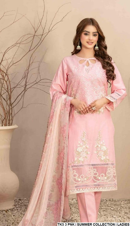 Cotton straight shirt TK5 3 - Pakistani women's casual outfit with lawn dupatta front view