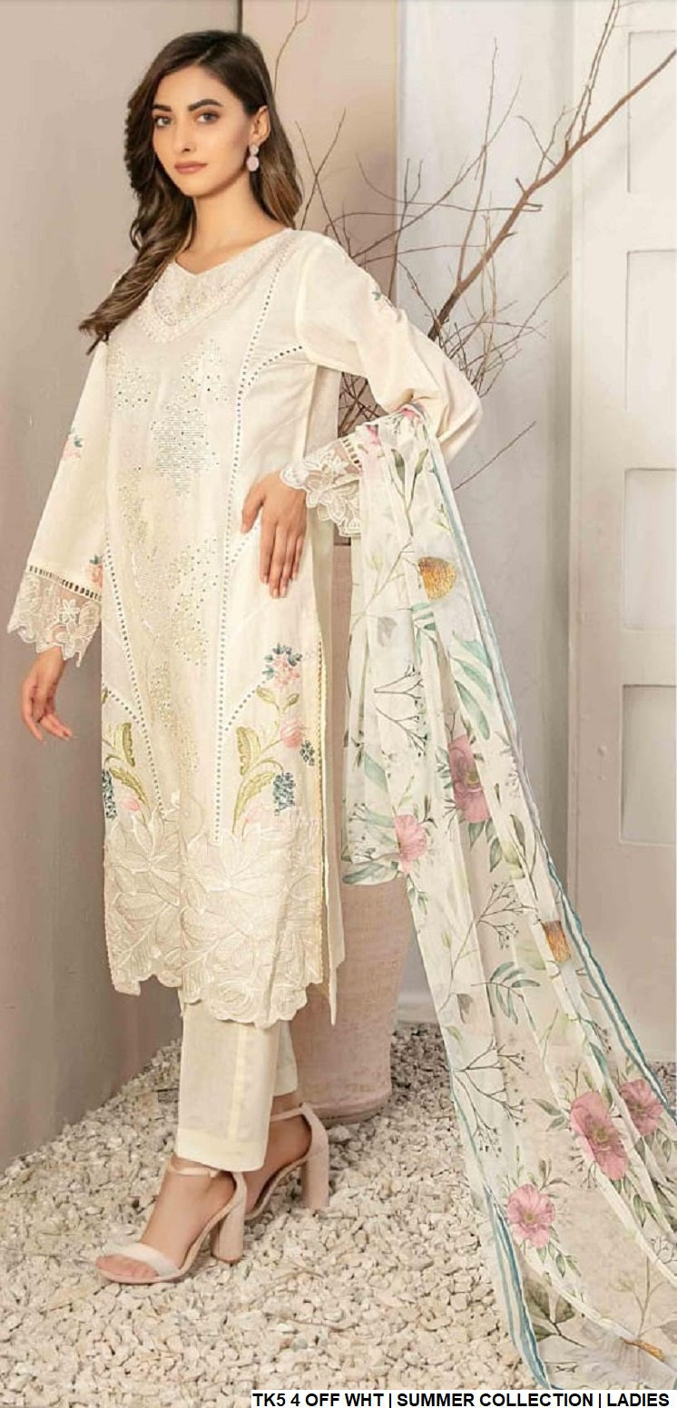 TK5 4 Pakistani women's cotton straight shirt with lawn dupatta back view