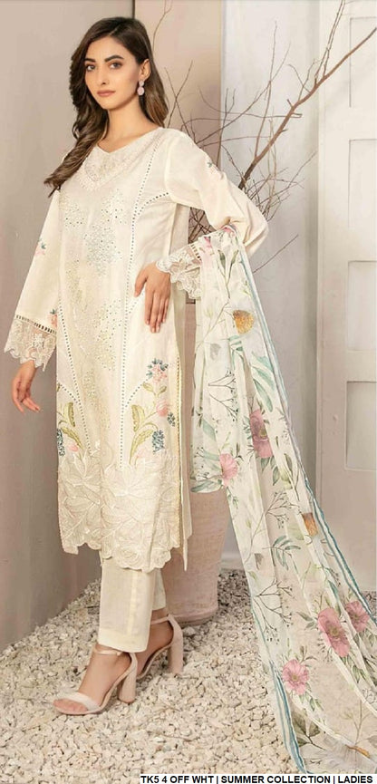 TK5 4 Pakistani women's cotton straight shirt with lawn dupatta back view