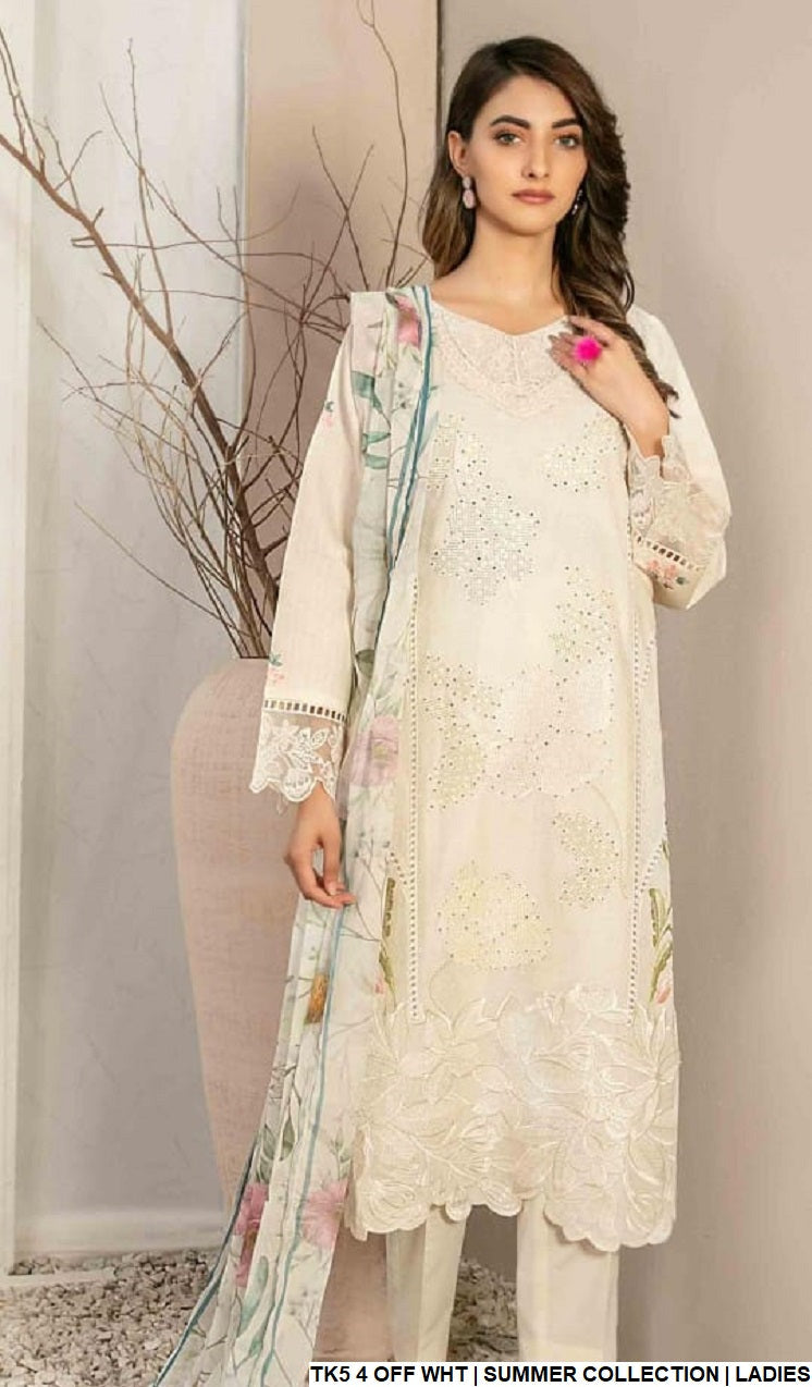 Cotton straight shirt TK5 4 - Pakistani women's casual outfit with lawn dupatta front view