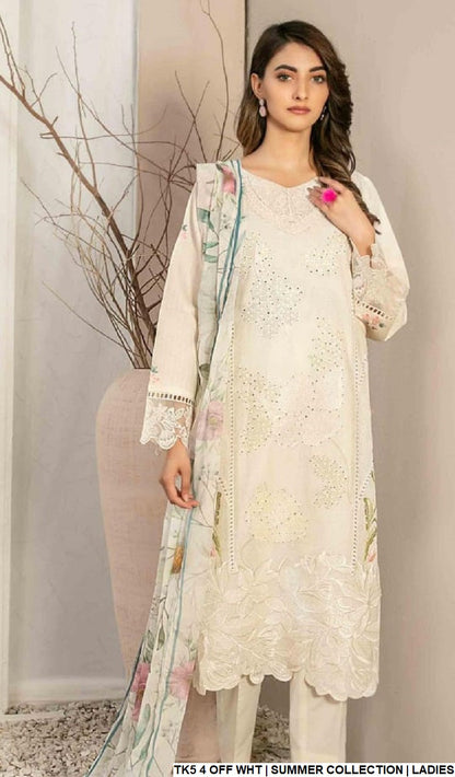 Cotton straight shirt TK5 4 - Pakistani women's casual outfit with lawn dupatta front view