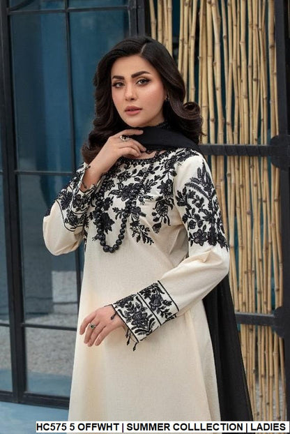 Cotton tail frock HC575 5 - Pakistani women's elegant casual outfit with chiffon dupatta front view