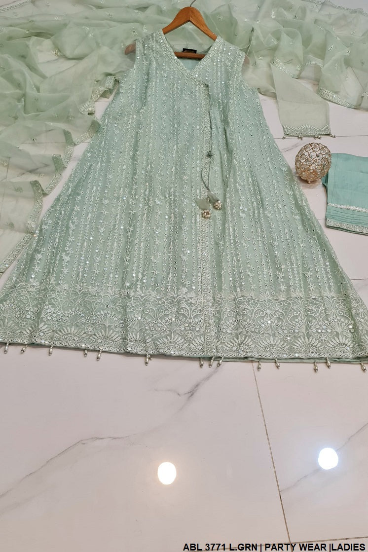 ABL 3771 Pakistani women's masuri net angrakha frock detail view