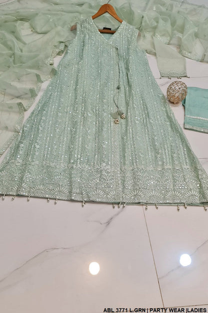 ABL 3771 Pakistani women's masuri net angrakha frock detail view