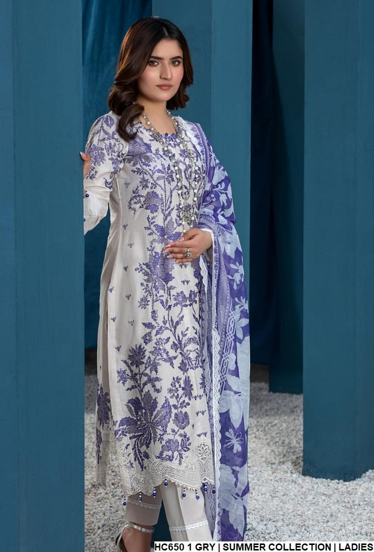 Cotton straight shirt HC650 1 - Pakistani women's casual outfit with digital printed dupatta front view